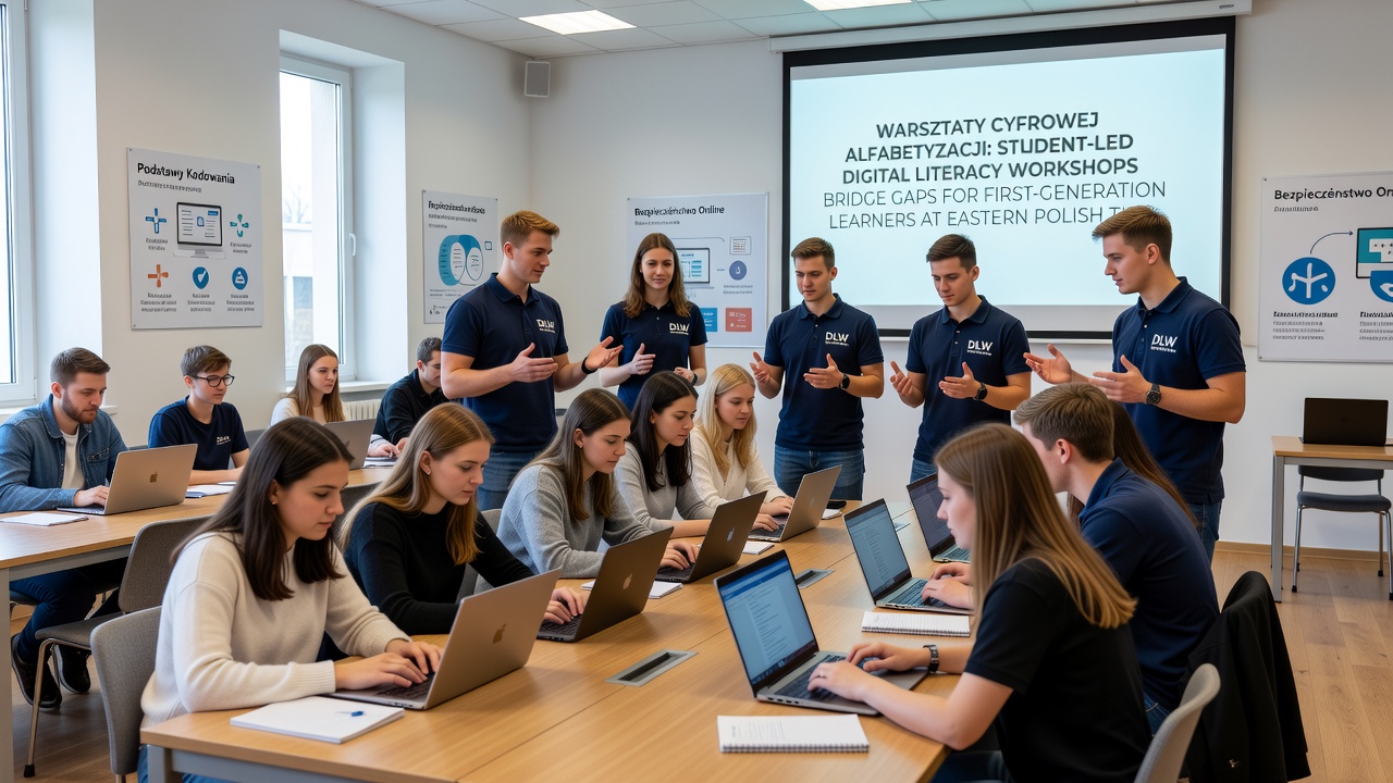 Group discussion during a digital skills session at a Polish technical institute